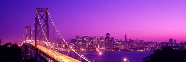 Blue: USACalifornia, San Francisco, Bay Bridge, night by Panoramic Images