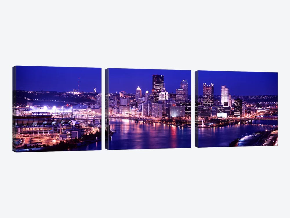 USA, Pennsylvania, Pittsburgh at Dusk by Panoramic Images 3-piece Canvas Wall Art