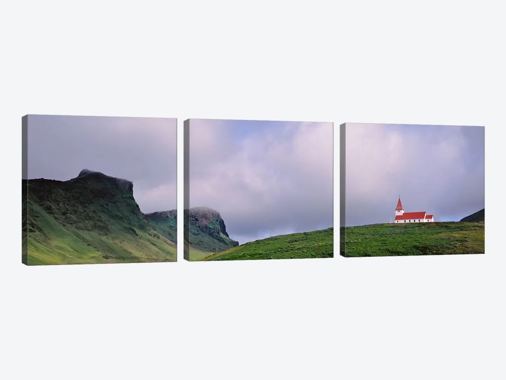 Church In The Landscape, Vik I Myrdal, Iceland by Panoramic Images 3-piece Canvas Wall Art