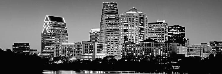 USA, Texas, Austin, Panoramic view of a city skyline (Black And White) by Panoramic Images wall art