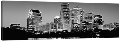 USA, Texas, Austin, Panoramic view of a city skyline (Black And White) Canvas Art Print - Austin Skylines