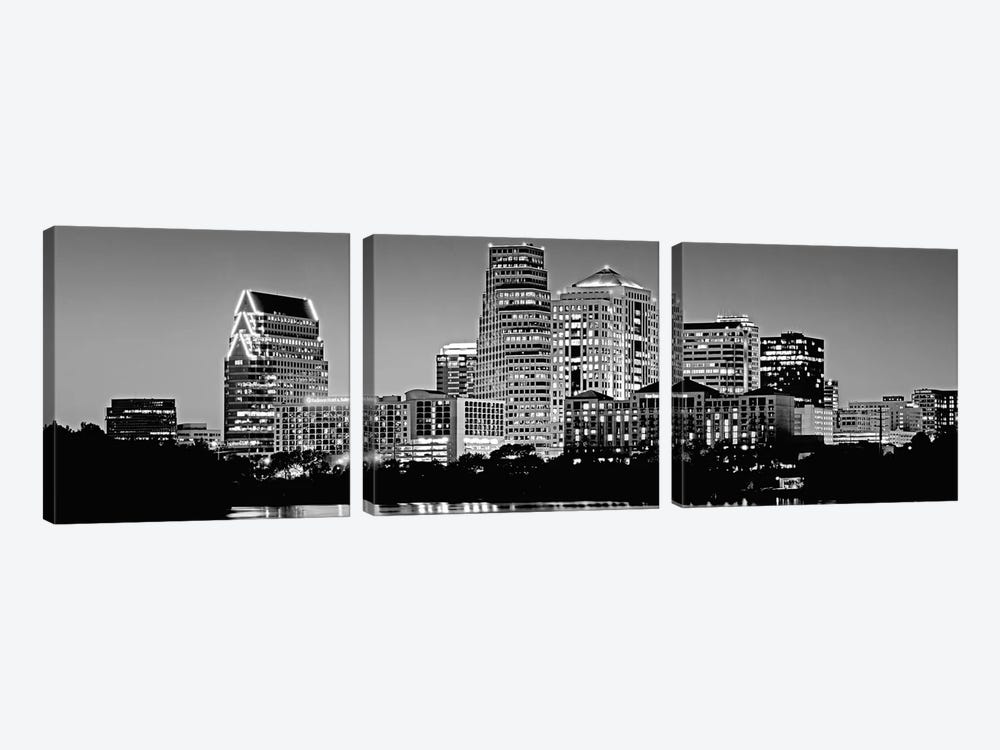 USA, Texas, Austin, Panoramic view of a city skyline (Black And White) 3-piece Canvas Art Print