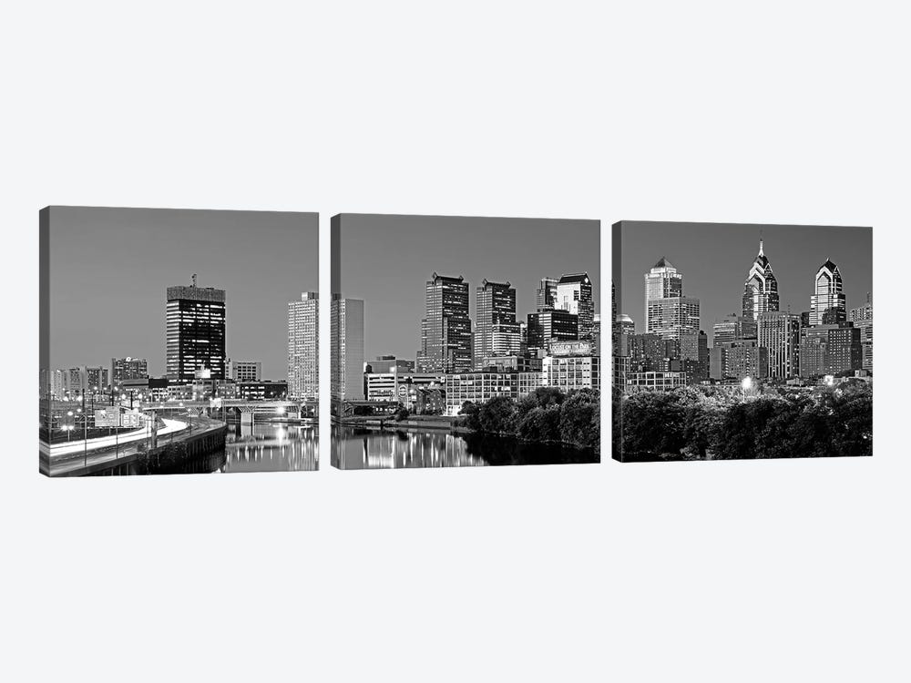 US, Pennsylvania, Philadelphia skyline, night by Panoramic Images 3-piece Canvas Print