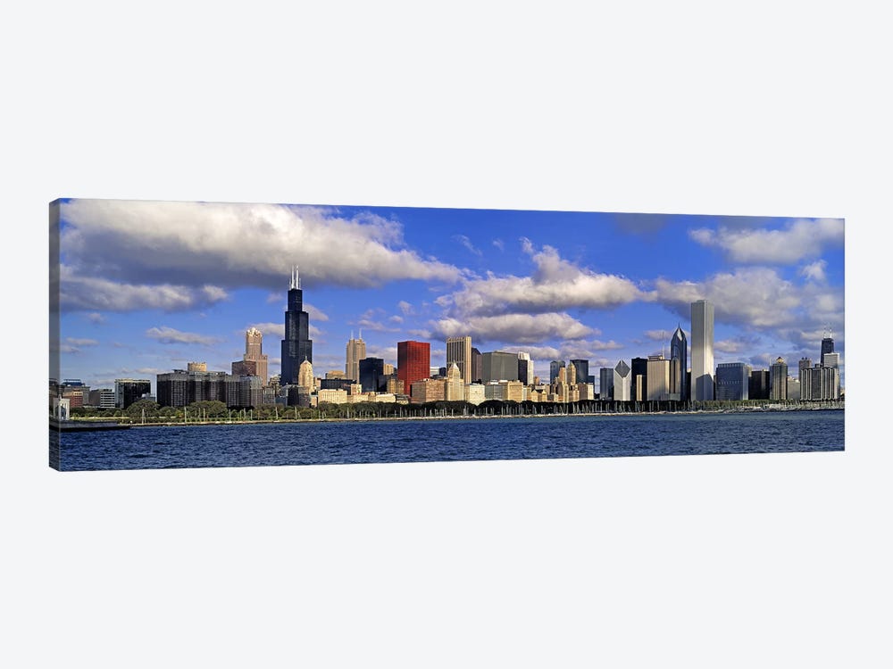 USA, Illinois, Chicago, Panoramic view of an urban skyline by the shore by Panoramic Images 1-piece Canvas Print