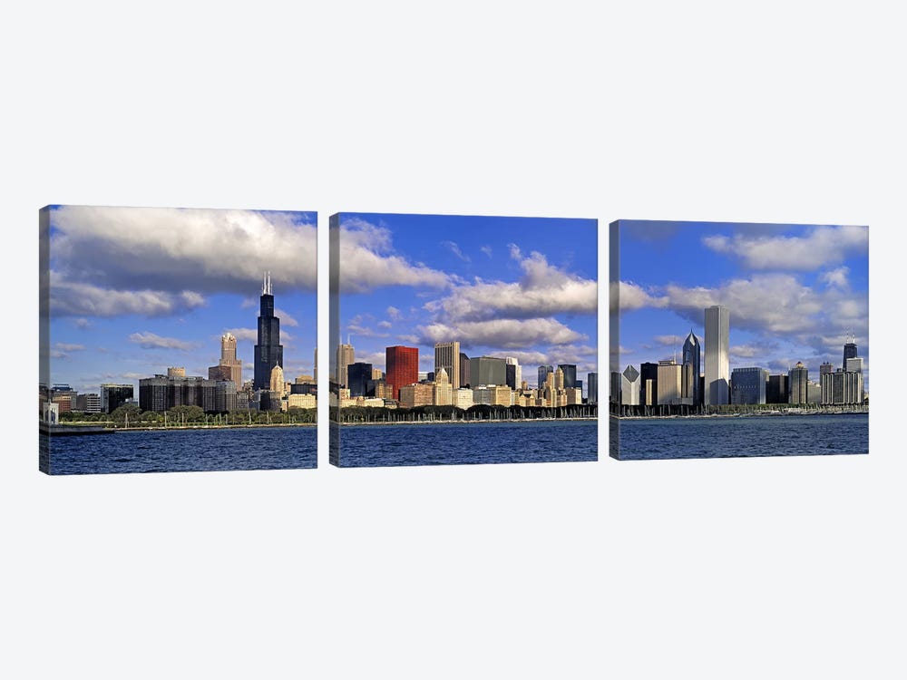 USA, Illinois, Chicago, Panoramic view of an urban skyline by the shore by Panoramic Images 3-piece Canvas Art Print
