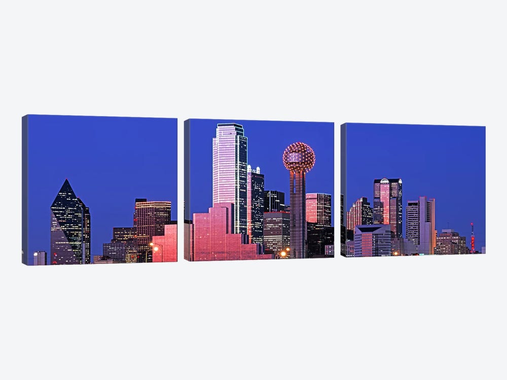 Downtown Skyline At Night, Dallas, Texas, USA by Panoramic Images 3-piece Canvas Artwork