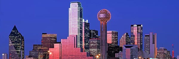 Blue: Downtown Skyline At Night, Dallas, Texas, USA by Panoramic Images