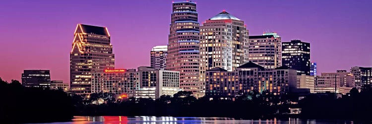 USA, Texas, Austin, View of an urban skyline at night by Panoramic Images wall art