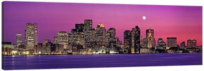 USA, Massachusetts, Boston, View of an urban skyline by the shore at night Canvas Art Print - Pantone 2023 Viva Magenta