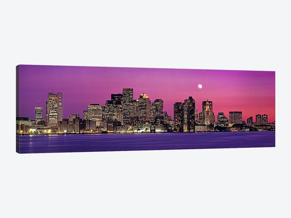 USA, Massachusetts, Boston, View of an urban skyline by the shore at night by Panoramic Images 1-piece Canvas Art Print