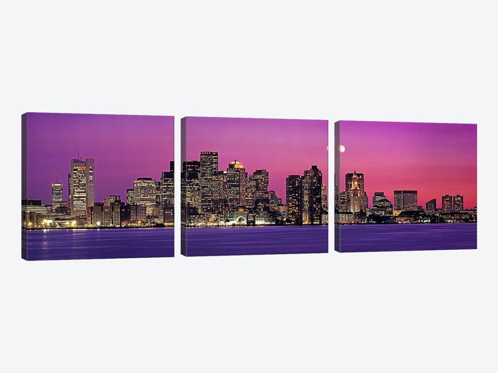 USA, Massachusetts, Boston, View of an urban skyline by the shore at night by Panoramic Images 3-piece Art Print