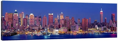 USA, New York, New York City, West Side, Skyscrapers in a city during dusk Canvas Art Print - Urban River, Lake & Waterfront Art