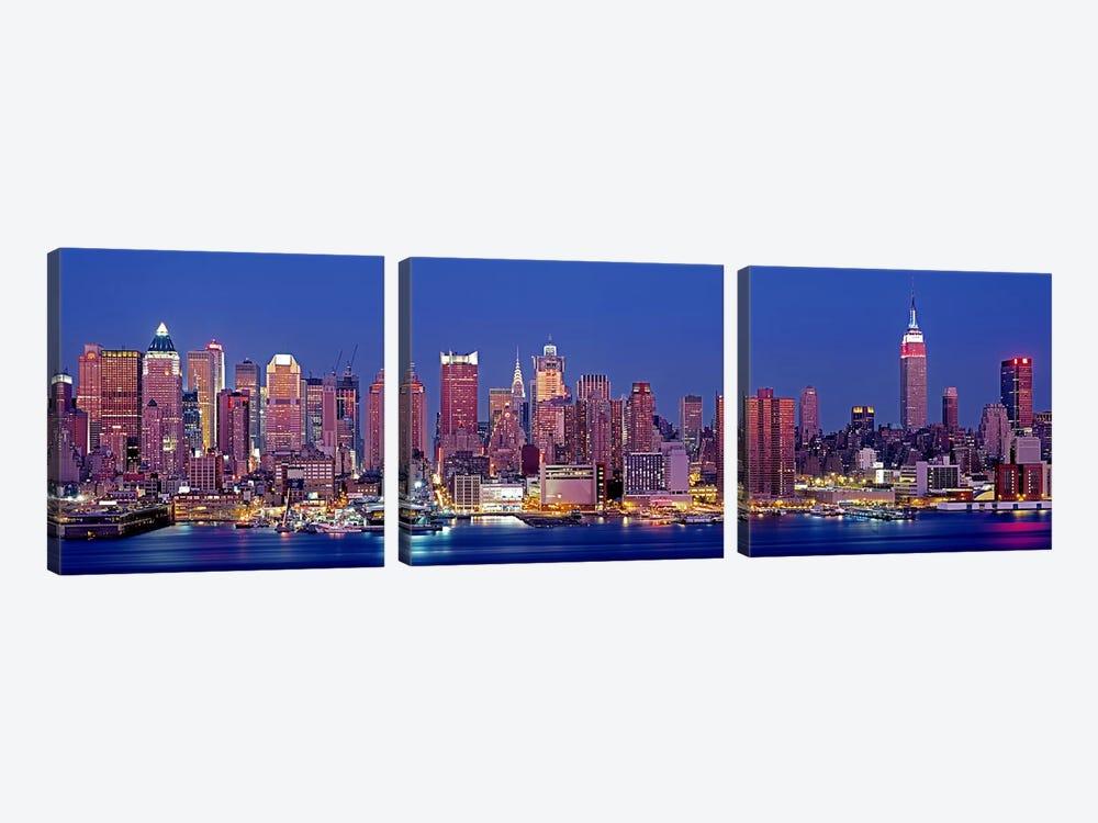 USA, New York, New York City, West Side, Skyscrapers in a city during dusk by Panoramic Images 3-piece Canvas Art Print