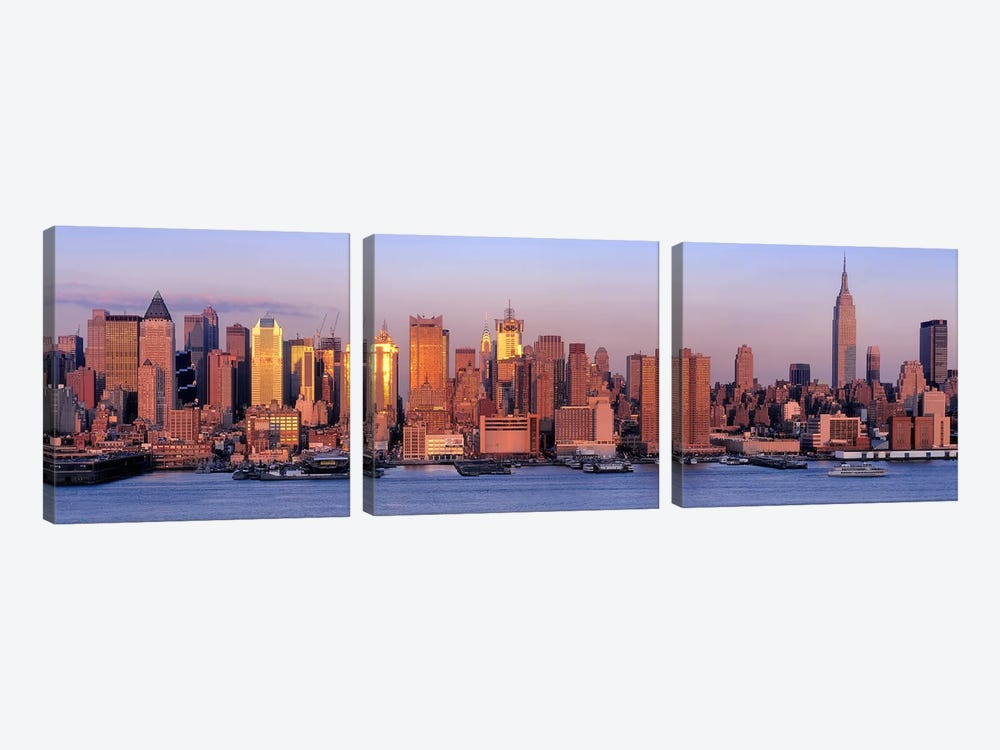 USA, New York, New York City, West Side, Skyscrapers in a city during dusk #2 by Panoramic Images 3-piece Canvas Artwork