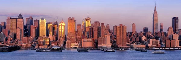 New York City Skylines: USA, New York, New York City, West Side, Skyscrapers in a city during dusk #2 by Panoramic Images