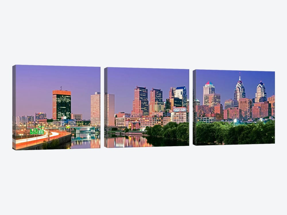 US, Pennsylvania, Philadelphia skyline, night #2 by Panoramic Images 3-piece Art Print