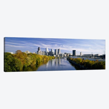Reflection of buildings in water, Schuylkill River, Northwest Philadelphia, Philadelphia, Pennsylvania, USA Canvas Print #PIM457} by Panoramic Images Canvas Art