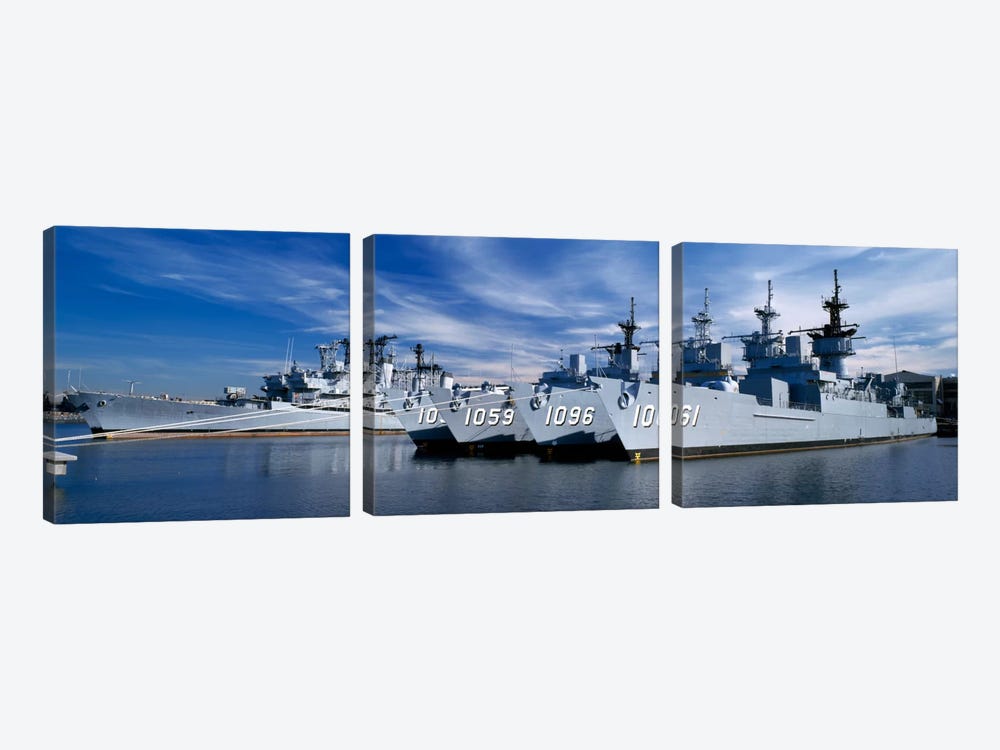 Warships at a naval base, Philadelphia, Philadelphia County, Pennsylvania, USA by Panoramic Images 3-piece Canvas Artwork