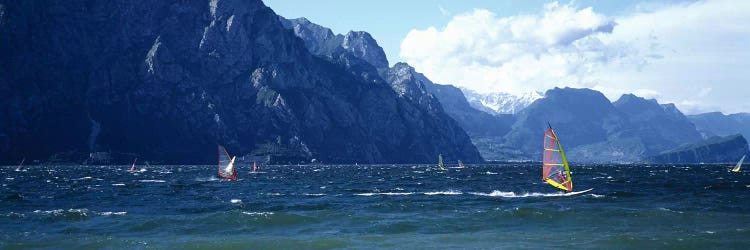 Windsurfing on a lake, Lake Garda, Italy