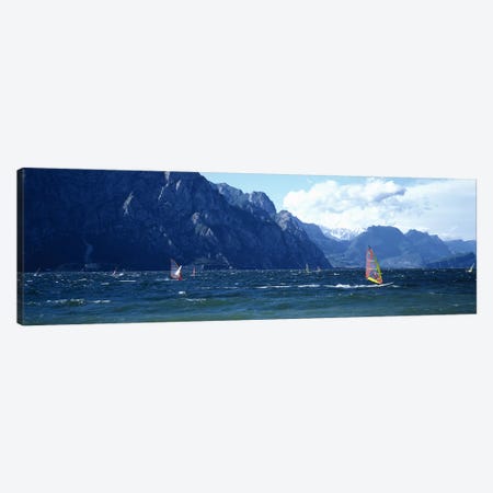 Windsurfing on a lake, Lake Garda, Italy Canvas Print #PIM4594} by Panoramic Images Canvas Artwork