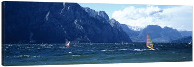 Windsurfing on a lake, Lake Garda, Italy Canvas Art Print - Boating & Sailing Art