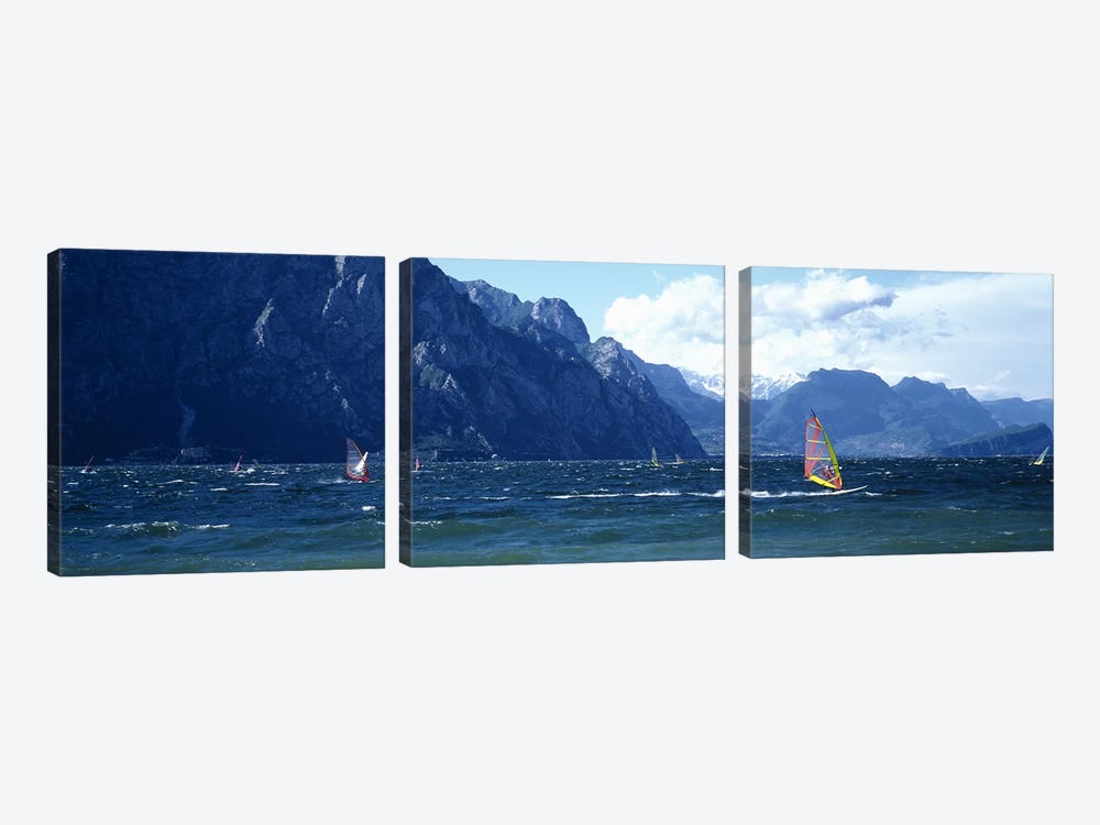 Windsurfing on a lake, Lake Garda, Italy by Panoramic Images 3-piece Canvas Print