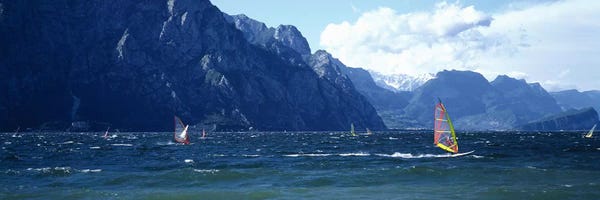 Lombardy: Windsurfing on a lake, Lake Garda, Italy by Panoramic Images
