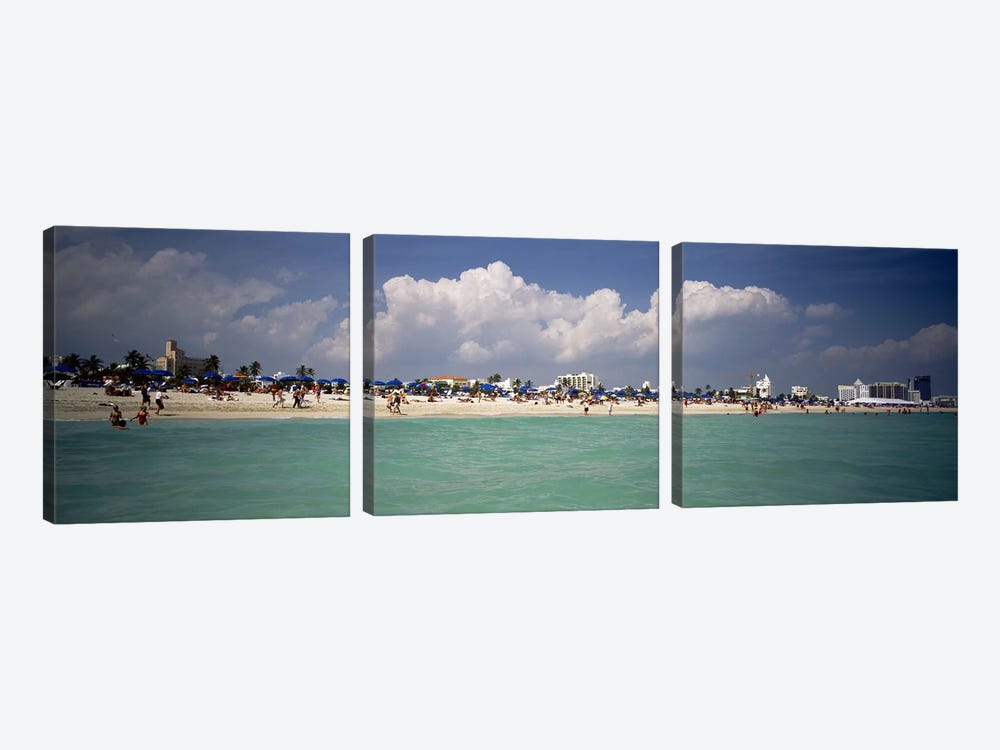 Tourists on the beach, Miami, Florida, USA 3-piece Canvas Wall Art