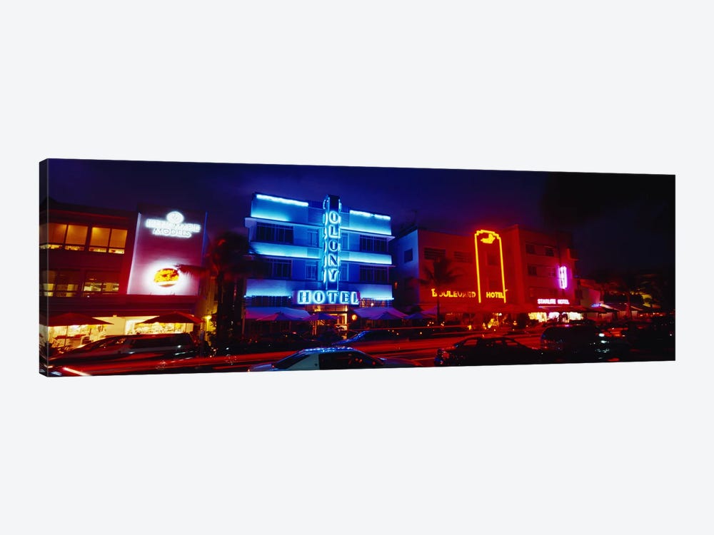 Low Angle View Of A Hotel Lit Up At Night, Miami, Florida, USA by Panoramic Images 1-piece Canvas Art Print