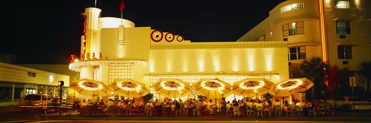 Restaurant lit up at night, Miami, Florida, USA