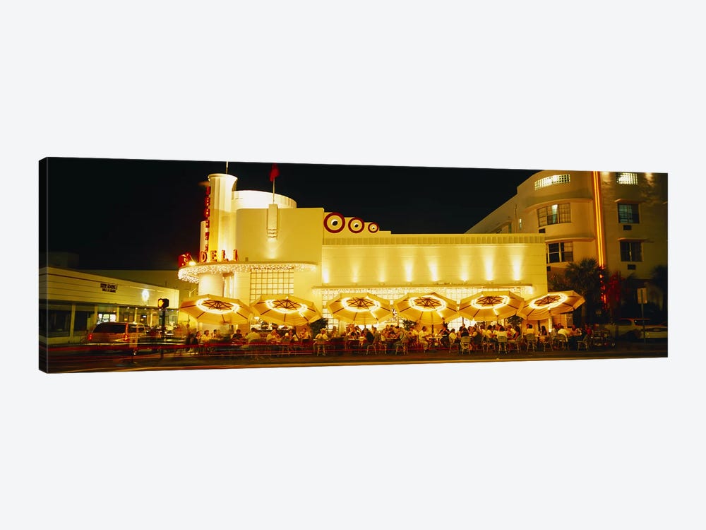 Restaurant lit up at night, Miami, Florida, USA by Panoramic Images 1-piece Canvas Wall Art