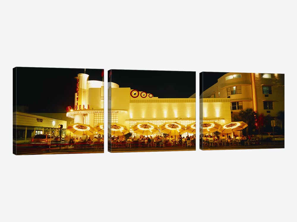 Restaurant lit up at night, Miami, Florida, USA by Panoramic Images 3-piece Canvas Wall Art