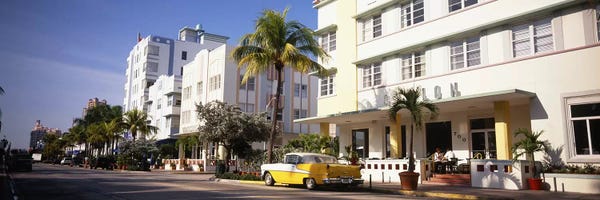 Miami: Car parked in front of a hotel, Miami, Florida, USA by Panoramic Images