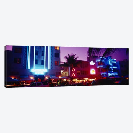 Hotel lit up at night, Miami, Florida, USA Canvas Print #PIM4599} by Panoramic Images Canvas Print