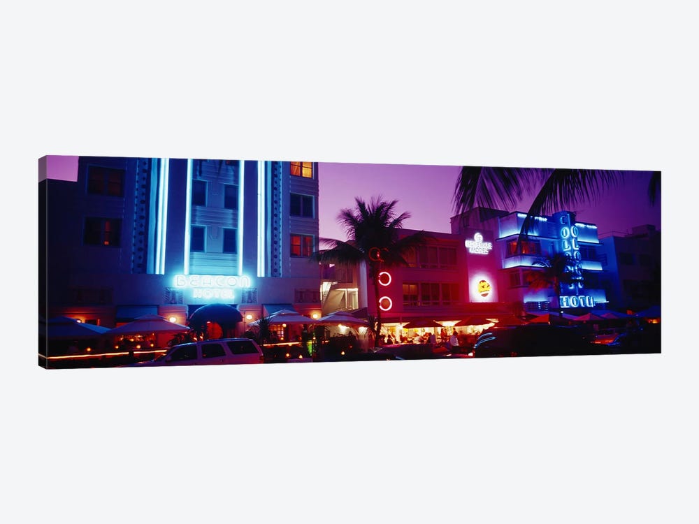 Hotel lit up at night, Miami, Florida, USA by Panoramic Images 1-piece Canvas Artwork