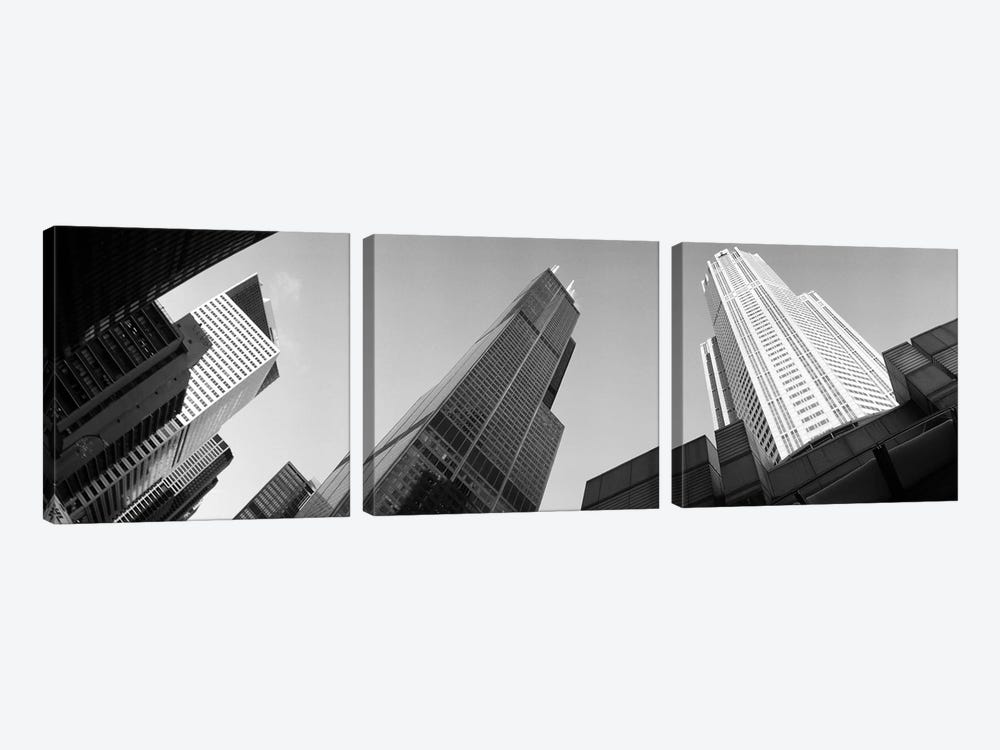 Low angle view of buildings, Sears Tower, Chicago, Illinois, USA by Panoramic Images 3-piece Canvas Print