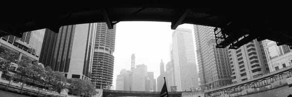 Black & White Cityscapes: Low angle view of buildings, Chicago, Illinois, USA by Panoramic Images