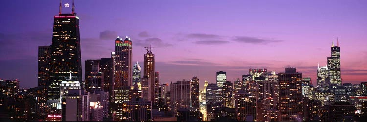 Buildings lit up at dusk, Chicago, Illinois, USA by Panoramic Images wall art