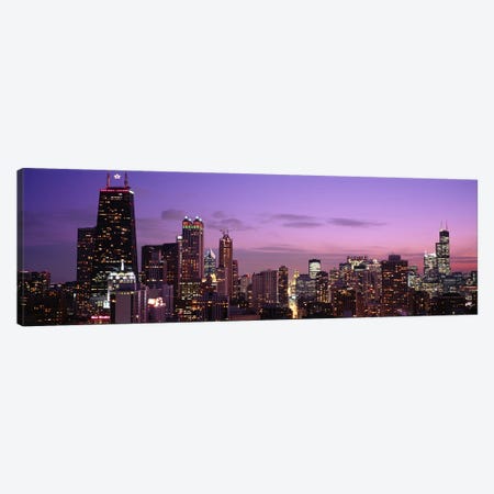 Buildings lit up at dusk, Chicago, Illinois, USA Canvas Print #PIM4605} by Panoramic Images Canvas Artwork