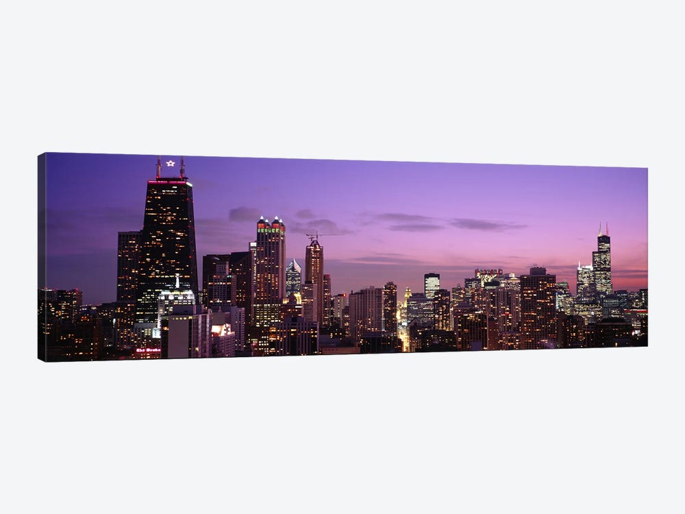Buildings lit up at dusk, Chicago, Illinois, USA by Panoramic Images 1-piece Art Print