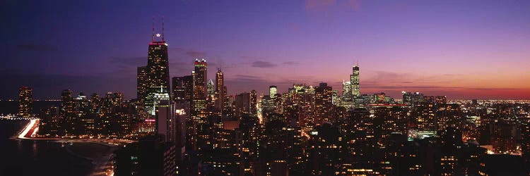 Buildings lit up at dusk, Chicago, Illinois, USA #2