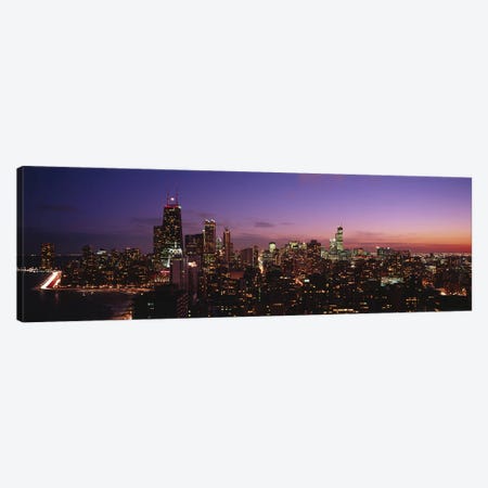 Buildings lit up at dusk, Chicago, Illinois, USA #2 Canvas Print #PIM4606} by Panoramic Images Canvas Artwork