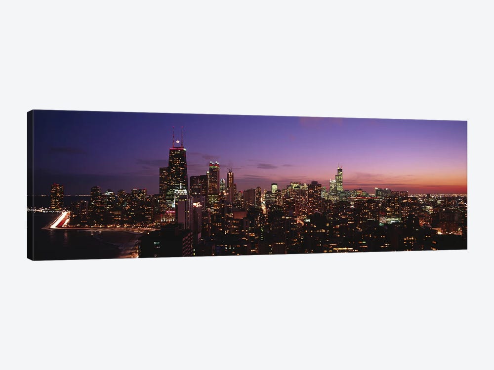 Buildings lit up at dusk, Chicago, Illinois, USA #2 by Panoramic Images 1-piece Canvas Artwork