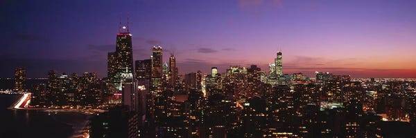 Illinois: Buildings lit up at dusk, Chicago, Illinois, USA #2 by Panoramic Images