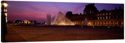 Pyramid lit up at night, Louvre Pyramid, Musee Du Louvre, Paris, Ile-de-France, France Canvas Art Print - Paris Photography