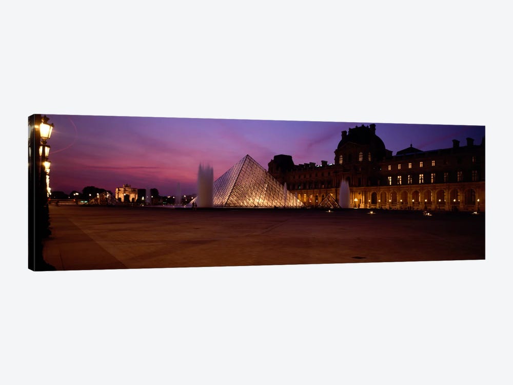 Pyramid lit up at night, Louvre Pyramid, Musee Du Louvre, Paris, Ile-de-France, France by Panoramic Images 1-piece Canvas Art Print