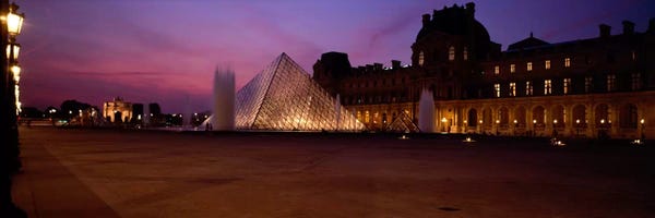 Pyramids: Pyramid lit up at night, Louvre Pyramid, Musee Du Louvre, Paris, Ile-de-France, France by Panoramic Images