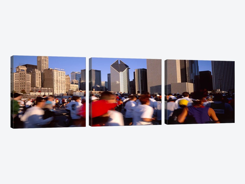 Group of people running a marathon, Chicago, Illinois, USA by Panoramic Images 3-piece Canvas Wall Art