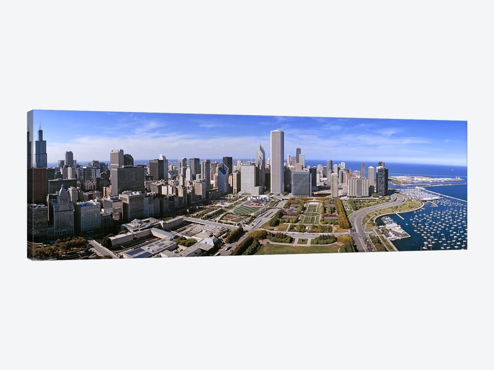 USA, Illinois, Chicago, Millennium Park, Pritzker Pavilion, aerial view of a city by Panoramic Images 1-piece Canvas Art