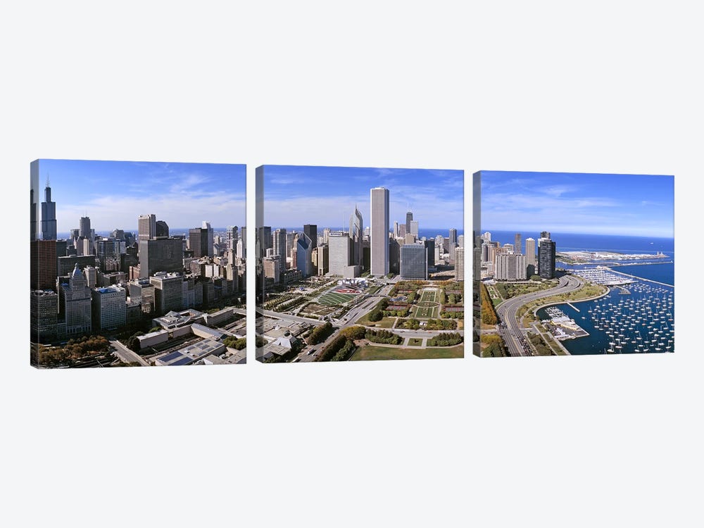 USA, Illinois, Chicago, Millennium Park, Pritzker Pavilion, aerial view of a city by Panoramic Images 3-piece Canvas Art